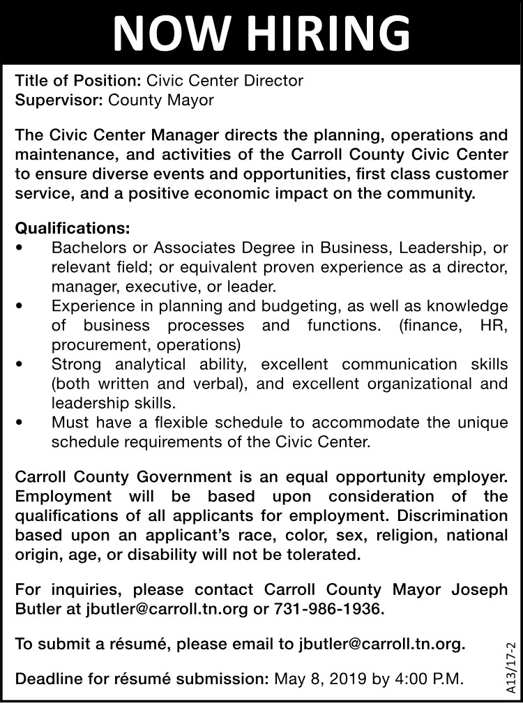 Now Hiring - Carroll County Civic Center Director