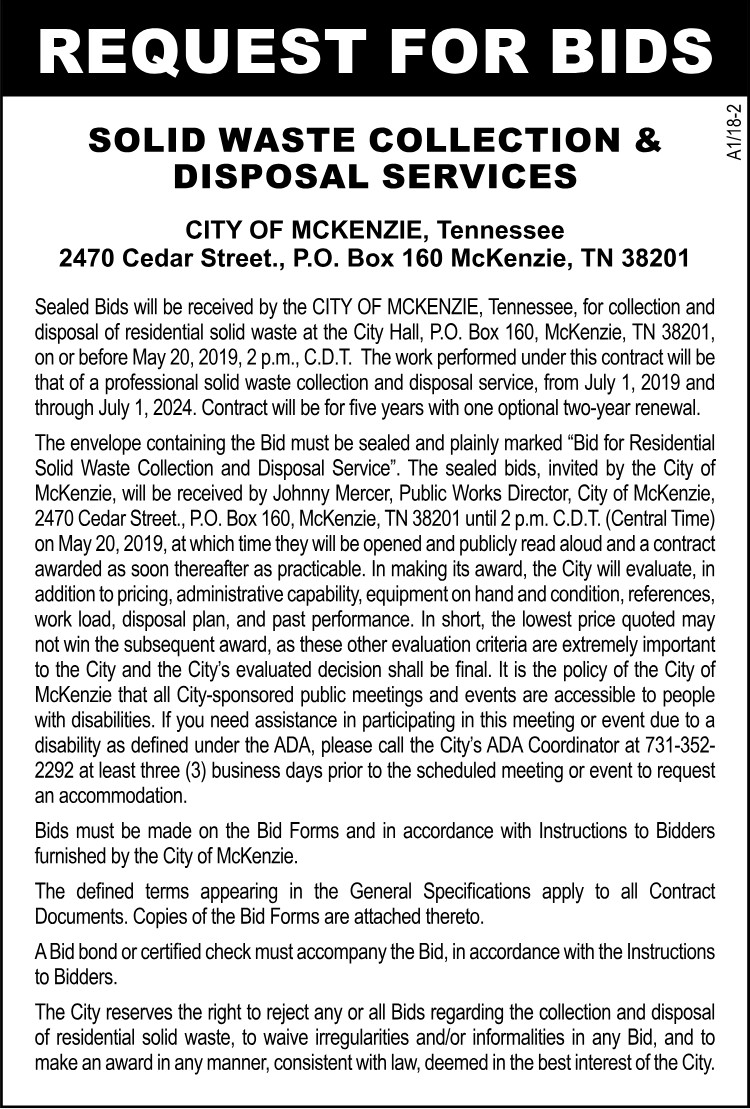 Request for Bids - Solid Waste Collection