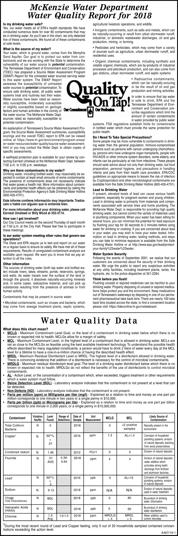 McKenzie Water Quality Report A467