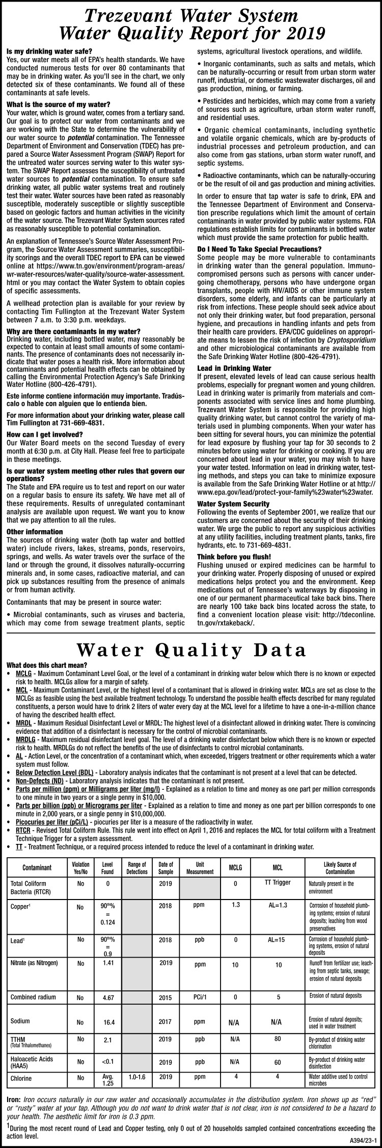 Trezevant Water Quality Report