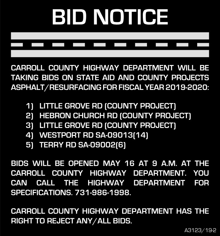 Notice CC Hwy Dept Resurfacing Bid