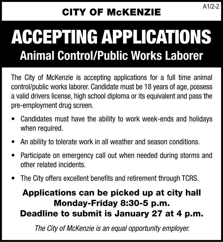 City of McKenzie Hiring Animal Control