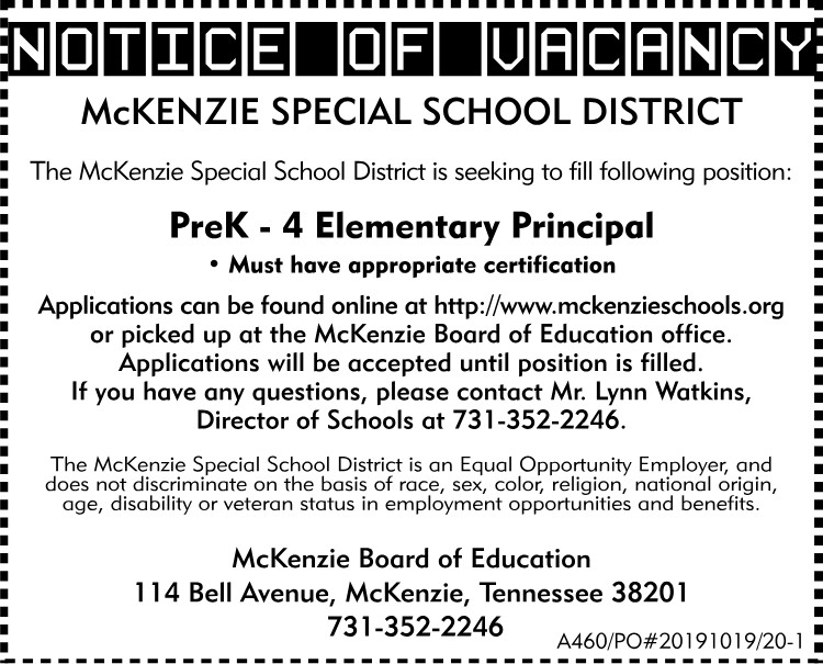 Notice of Vacancy - MSSD - Elementary Principal