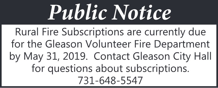 public notice gleason volunteer fire