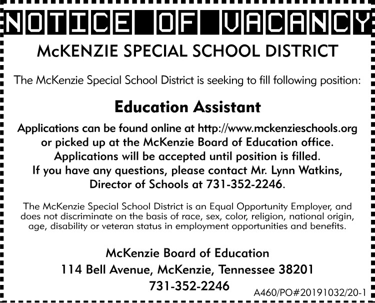 Notice of Vacancy - MSSD - Education Assistant