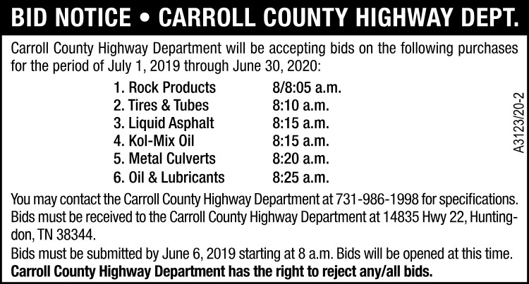 Bid Notice - Carroll County Highway Department