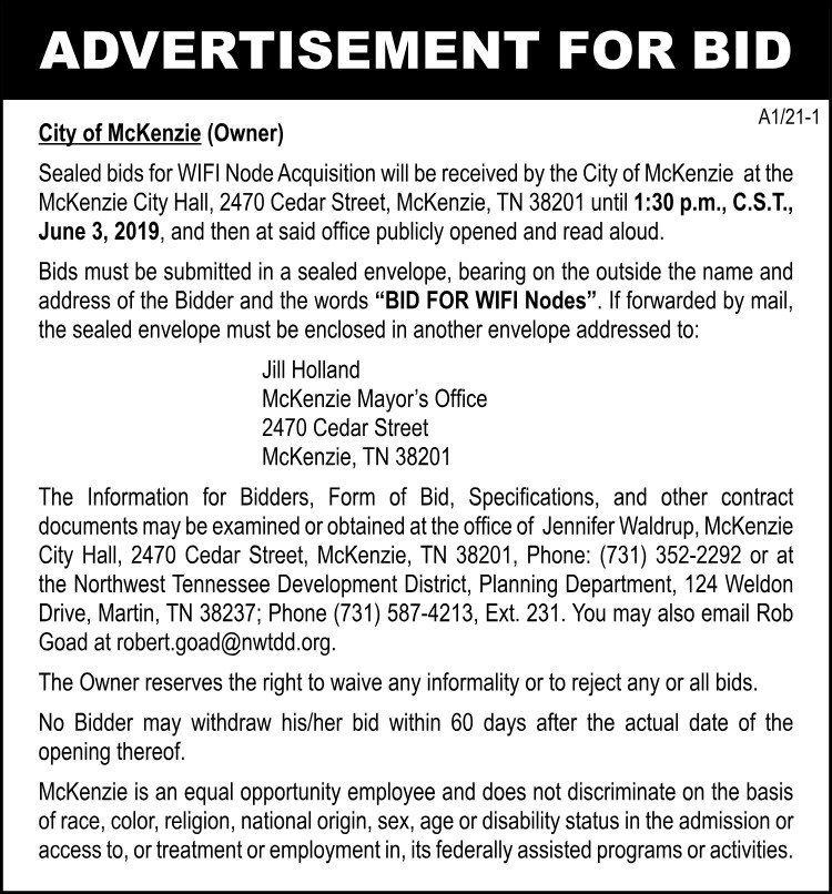 Advertisement for Bid-McKenzie WIFI