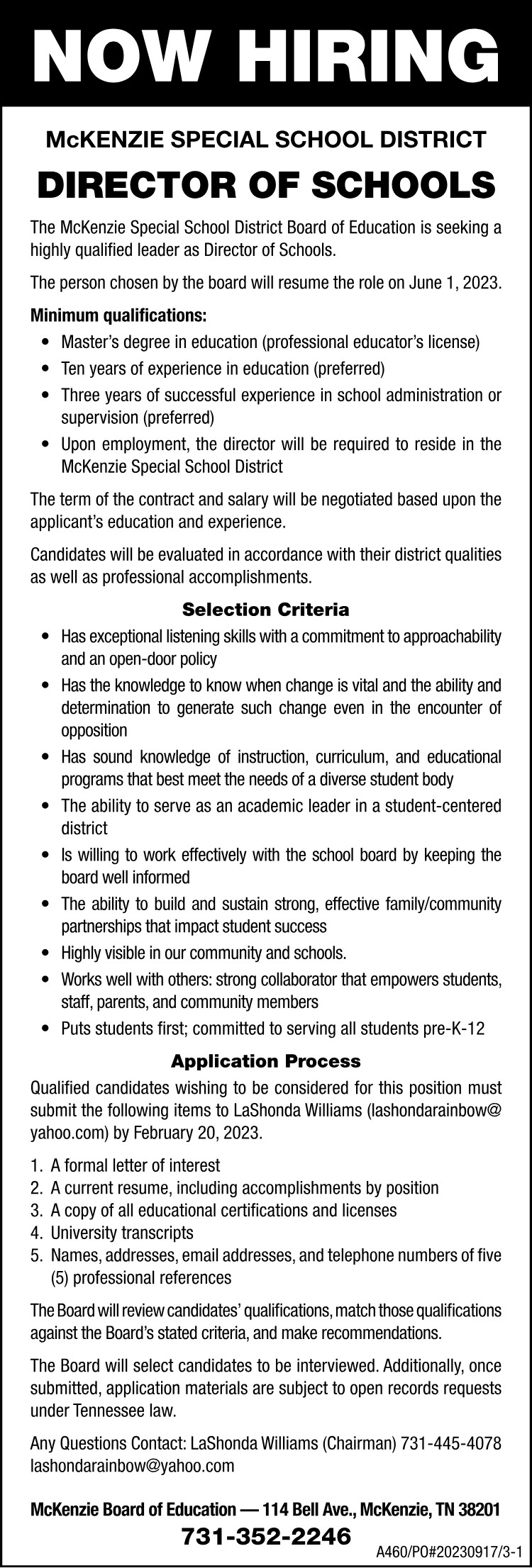 MSSD Hiring Director of Schools