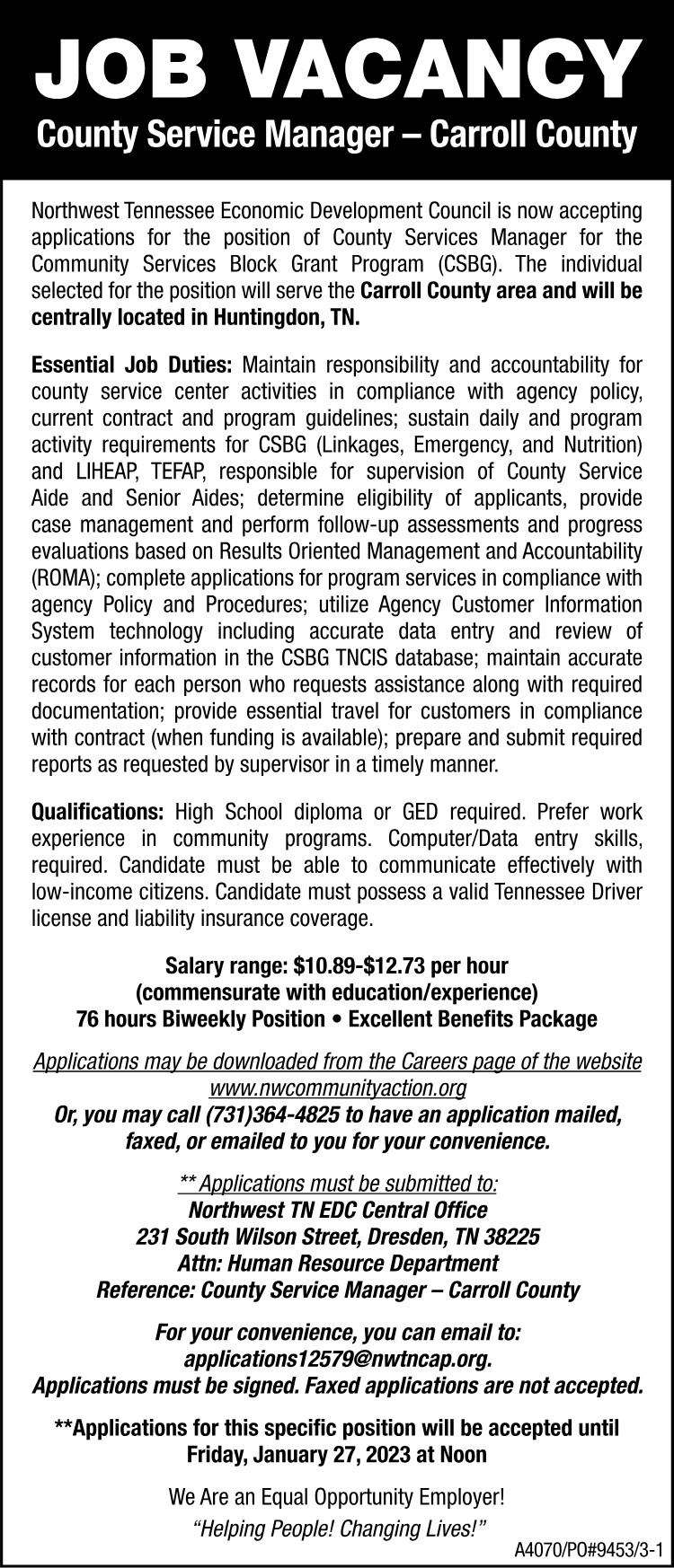 NWTN Economic Development Council - County Service Manager