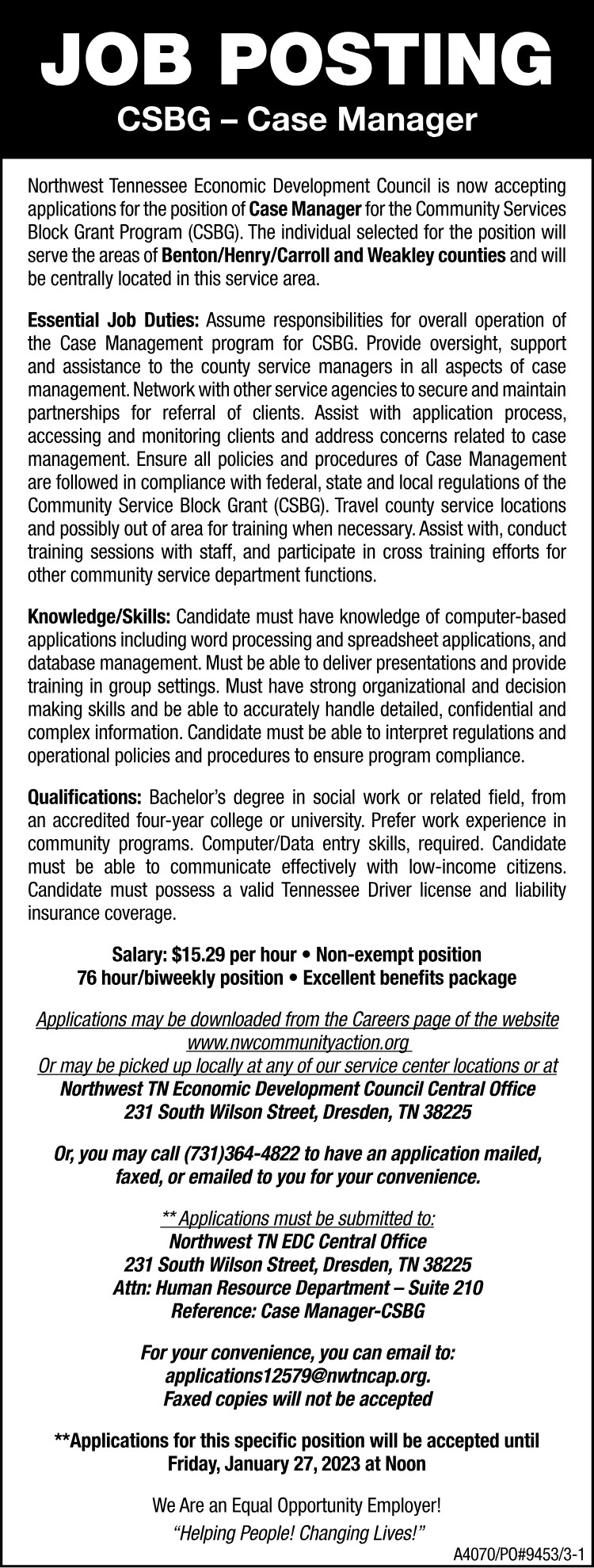 NWTN Economic Development Council - Case Manager