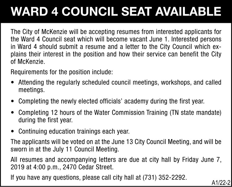 Notice - Ward 4 Seat Available