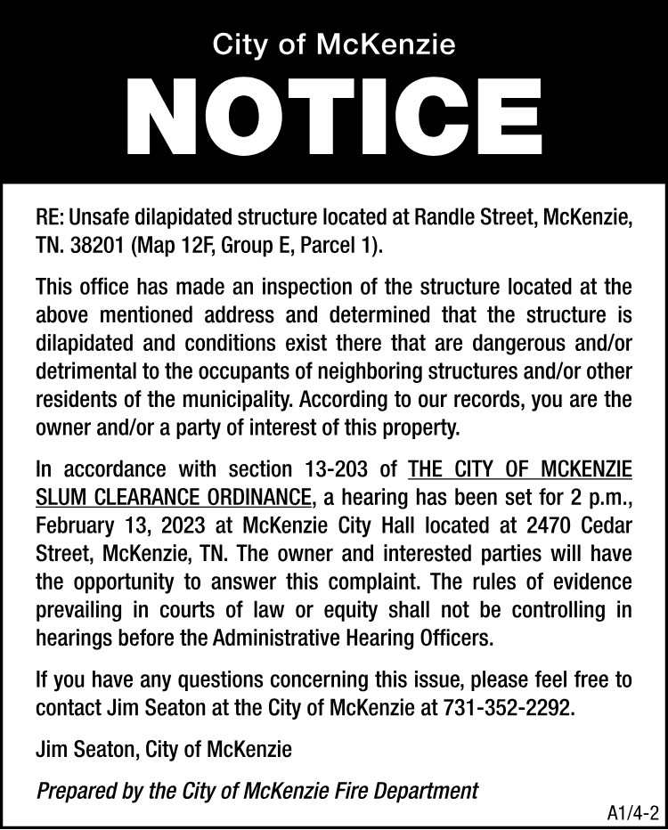Notice Unsafe Structure - Randle Street