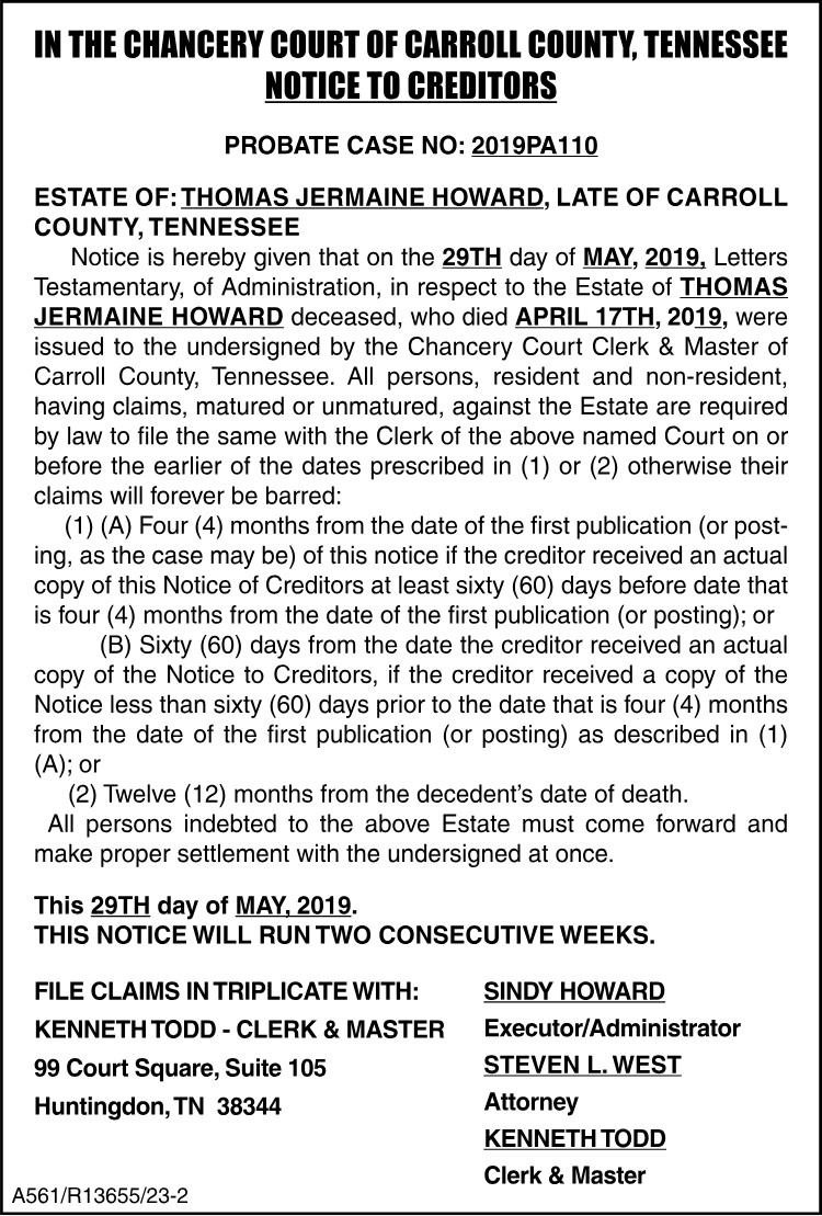 Notice to Creditors - HOWARD