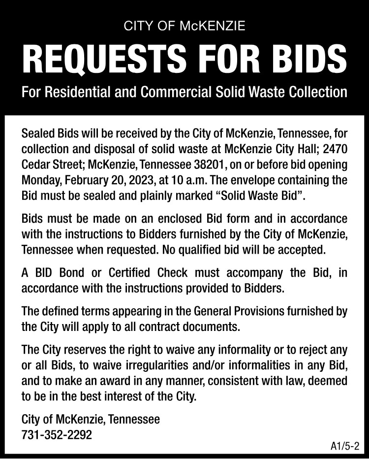 City of McKenzie Request for Bids - City Hall Solid Waste