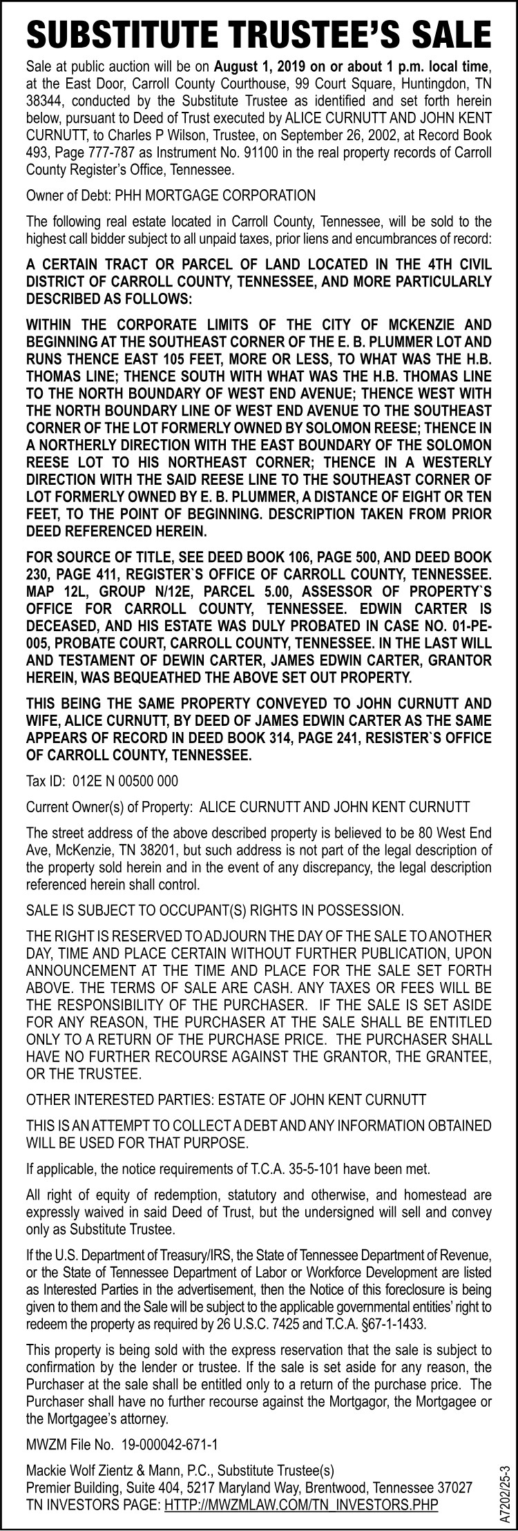 Substitute Trustees Sale - CURNUTT
