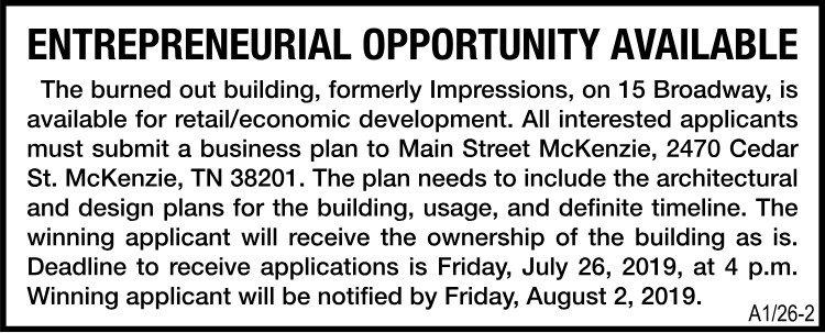 Entrepreneurial Opportunity Available