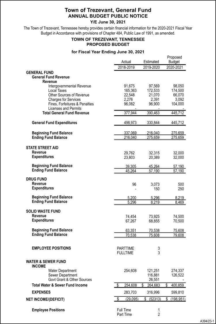Town of Trezevant Annual Budget