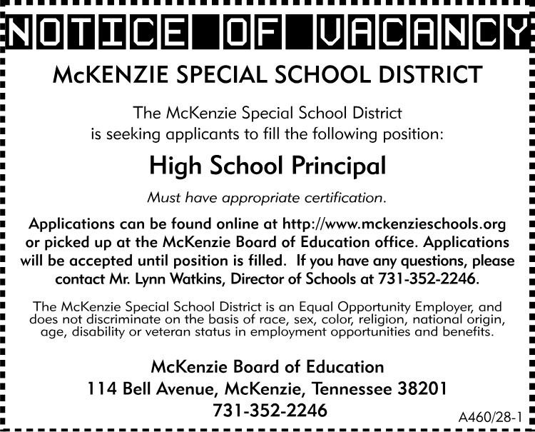 MSSD - Notice of Vacancy MHS Principal