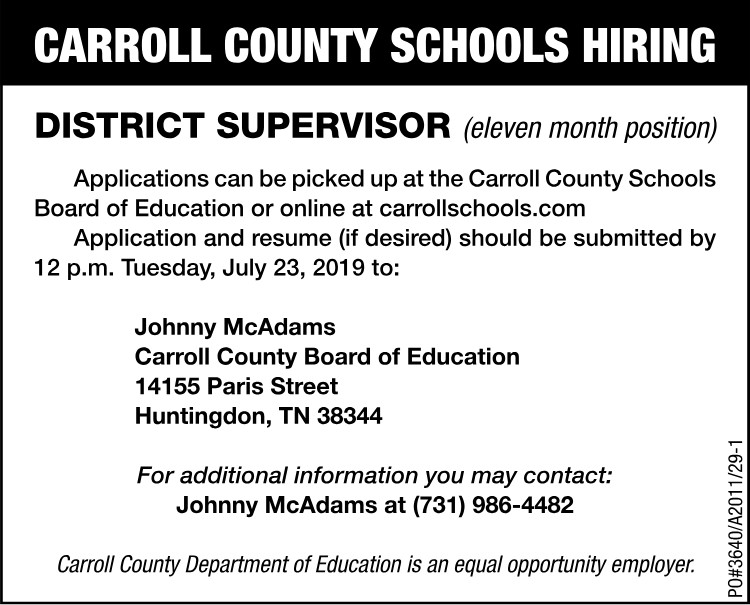 Carroll Co Schools Hiring - District Supervisor