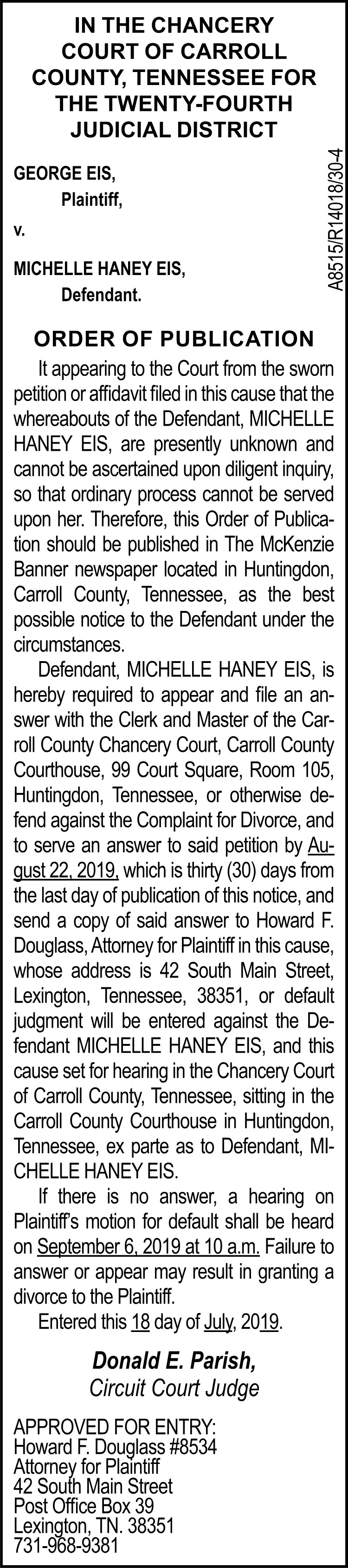 Order of Publication - EIS - A8515