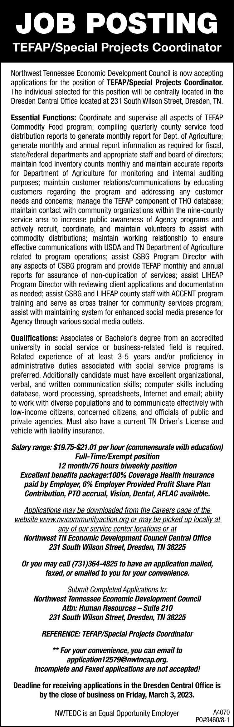 NWTN Economic Development Council - TEFAP-Special Projects Coordinator