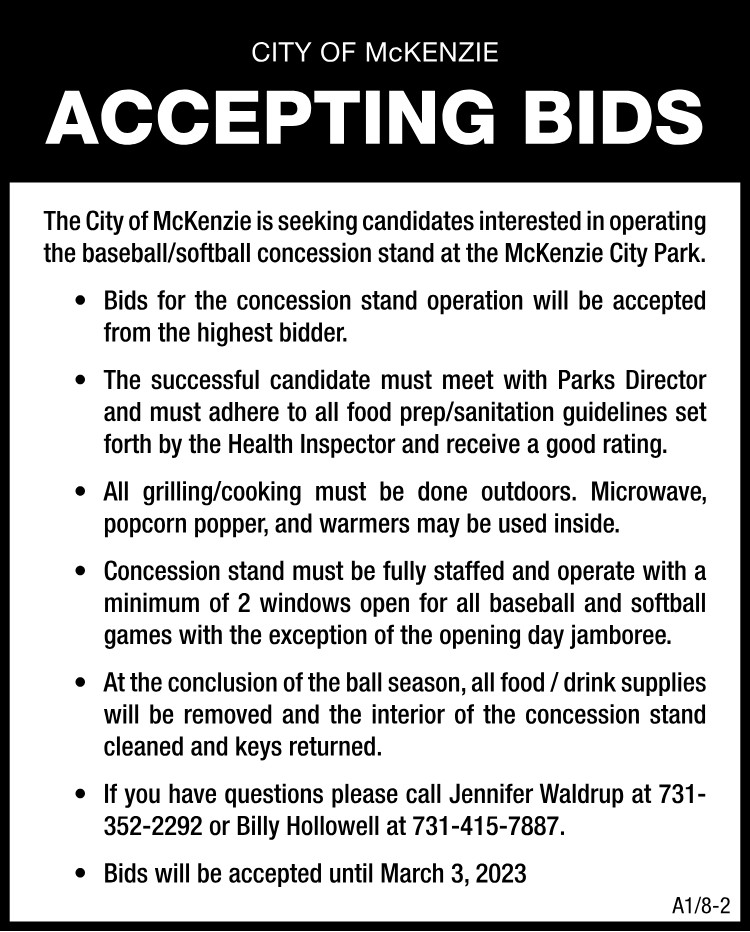 City of McKenzie Accepting Bids - Park Concession Stand