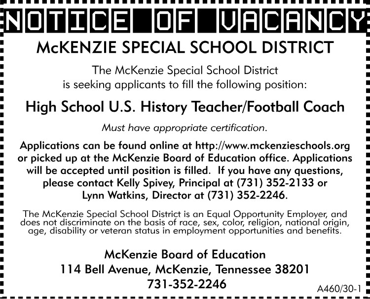 MSSD - Notice of Vacancy US History Teacher