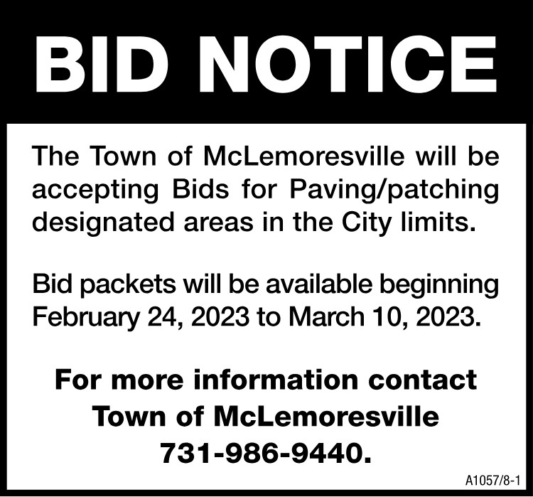 Bid Notice - Town of McLemoresville Paving