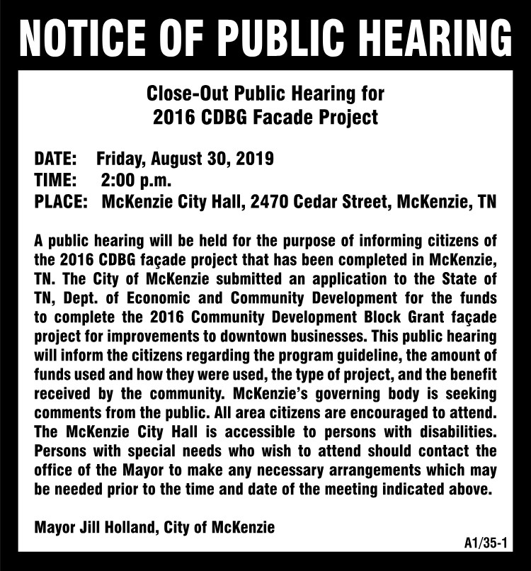 Notice of Public Hearing - 2016 CDBG Project