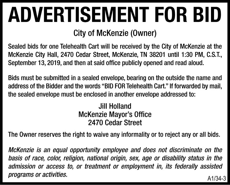 Advertisement for Bid - Telehealth Cart