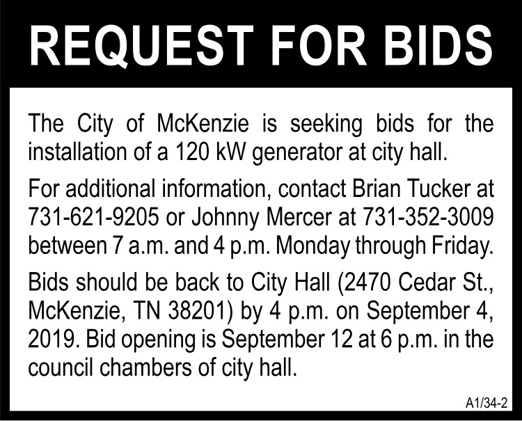 City of McKenzie - Generator Bid Notice
