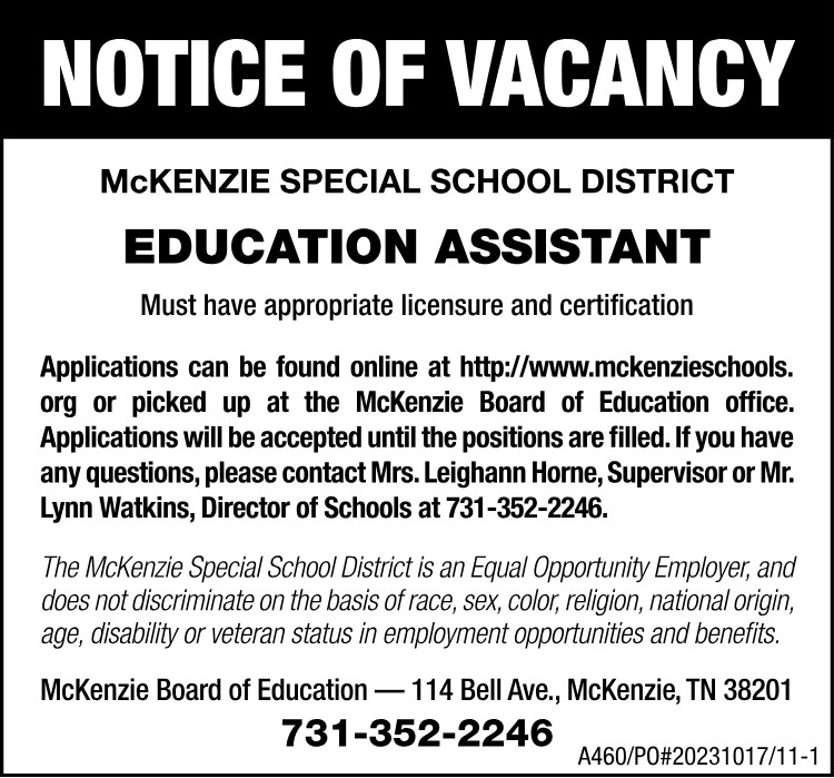 Notice of Vacancy - MSSD Education Assistant