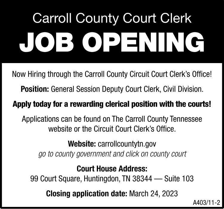 Carroll County Clerk Office - Now Hiring