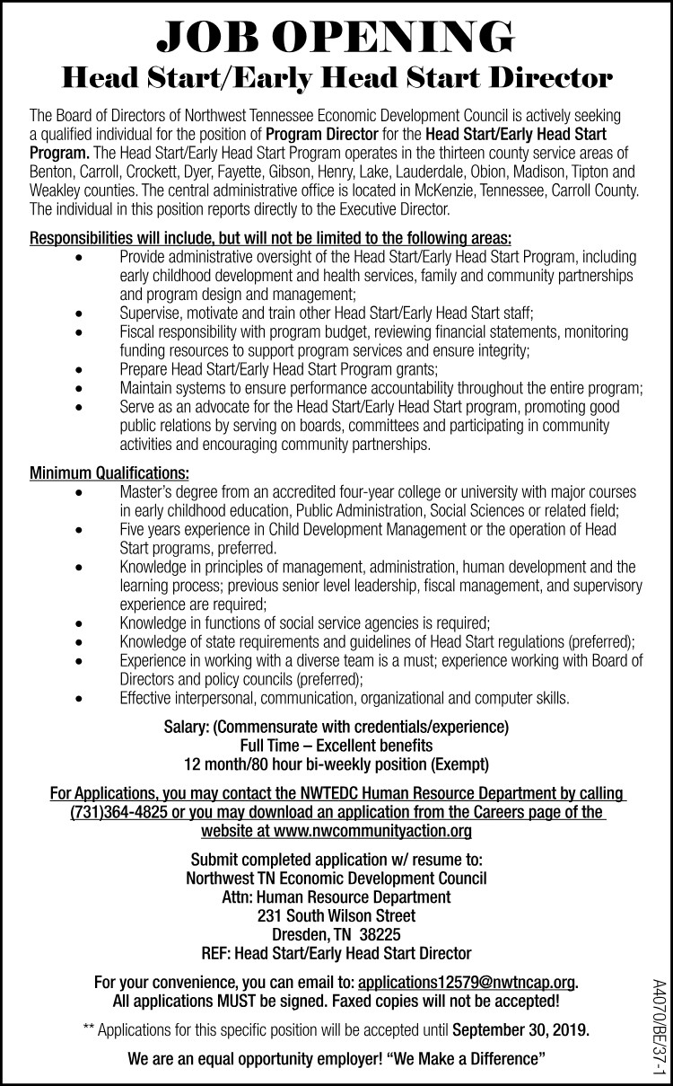 NWTN Job Opening - Head Start Director