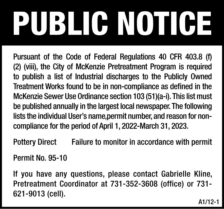 Public Notice - McKenzie Water