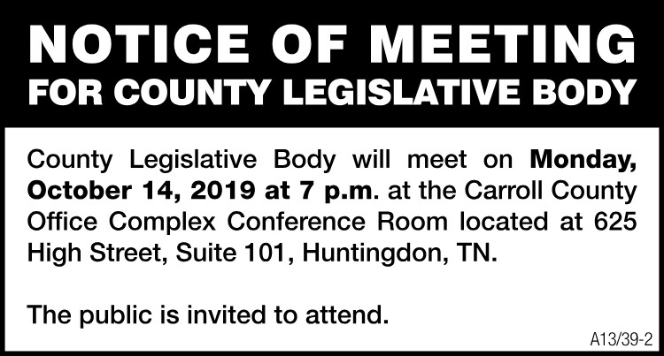Notice of Meeting - County Legislative Body