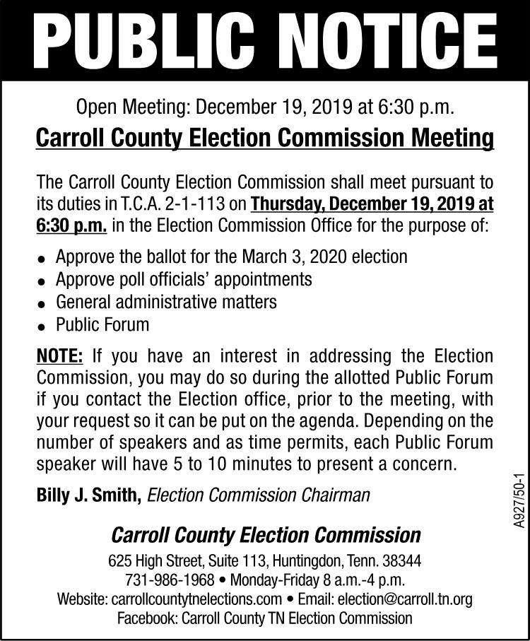 Public Notice - Carroll County Election Commission Meeting