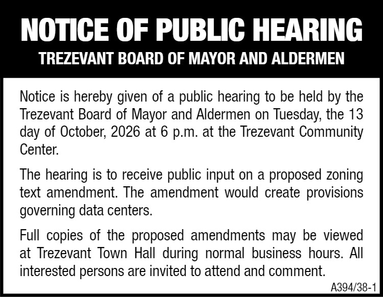 Notice of Public Hearing - Trezevant Zoning