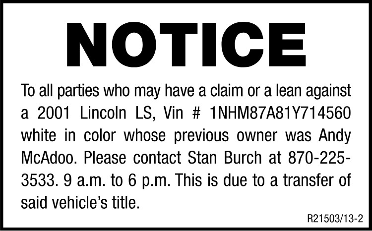 Stan Burch-Notice to Claim Vehicle