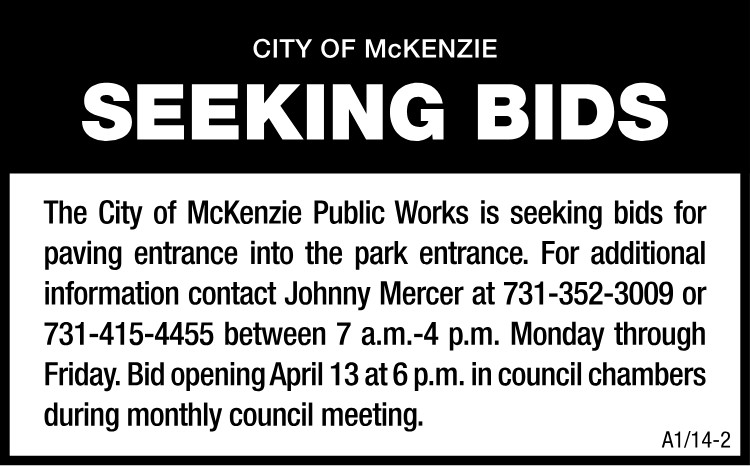 City of McKenzie - Bids for Paving Park Entrance