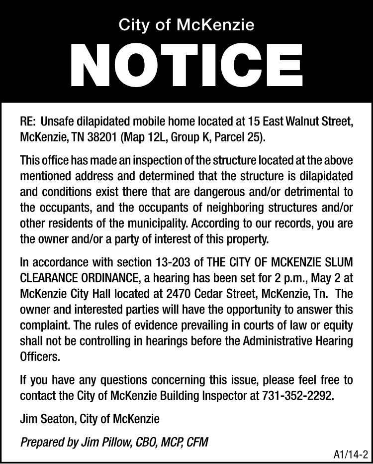 City of McKenzie Slum Clearance - 15 East Walnut Street