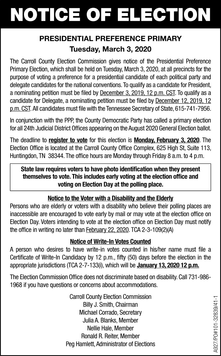 Notice of Election - Presidential Preference Primary