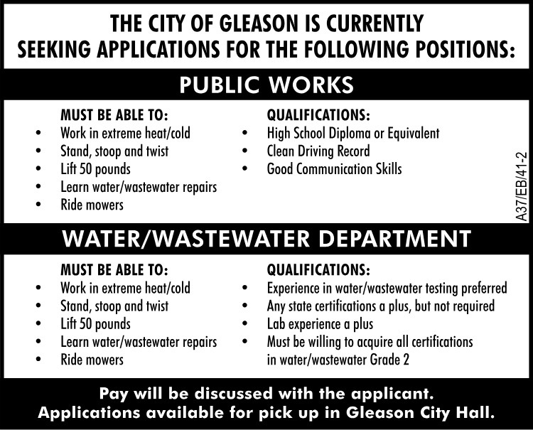 City of Gleason - Seeking Applicants