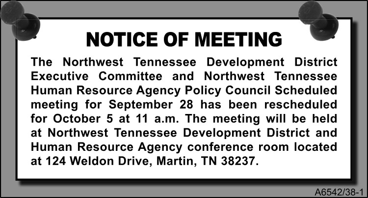 NW TN Human Resource Agency - October 5 Meeting