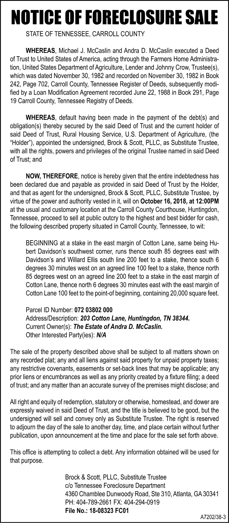 BCNS - Foreclosure Sale - McCaslin - 144405