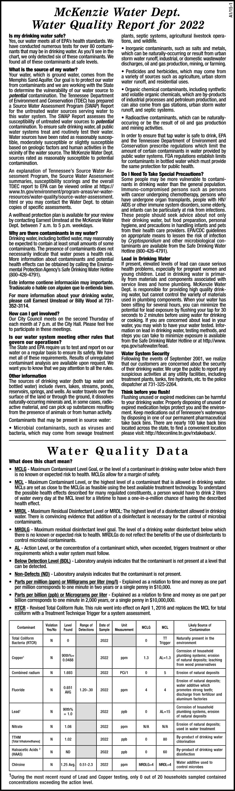 McKenzie Water Quality Report