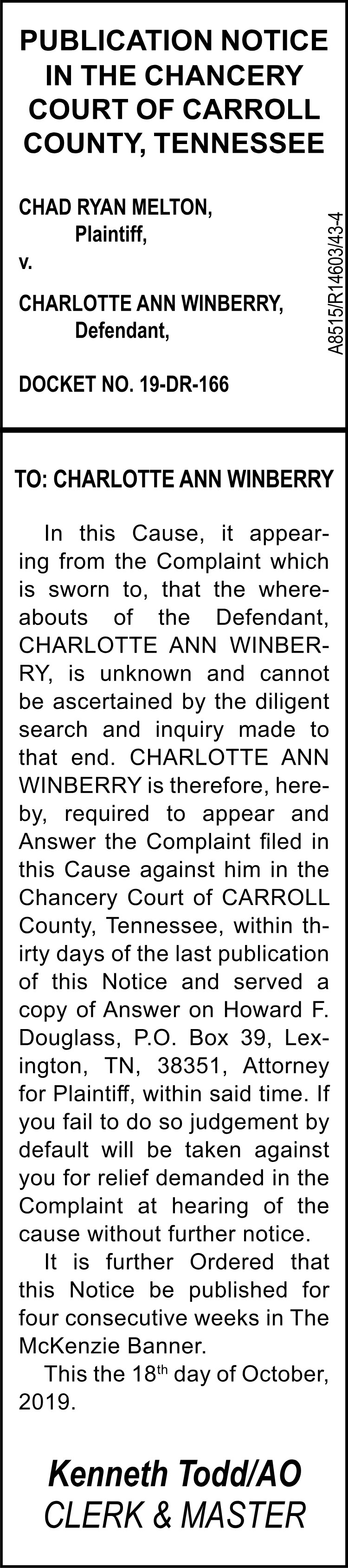 Order of Publication - WINBERRY - A8515