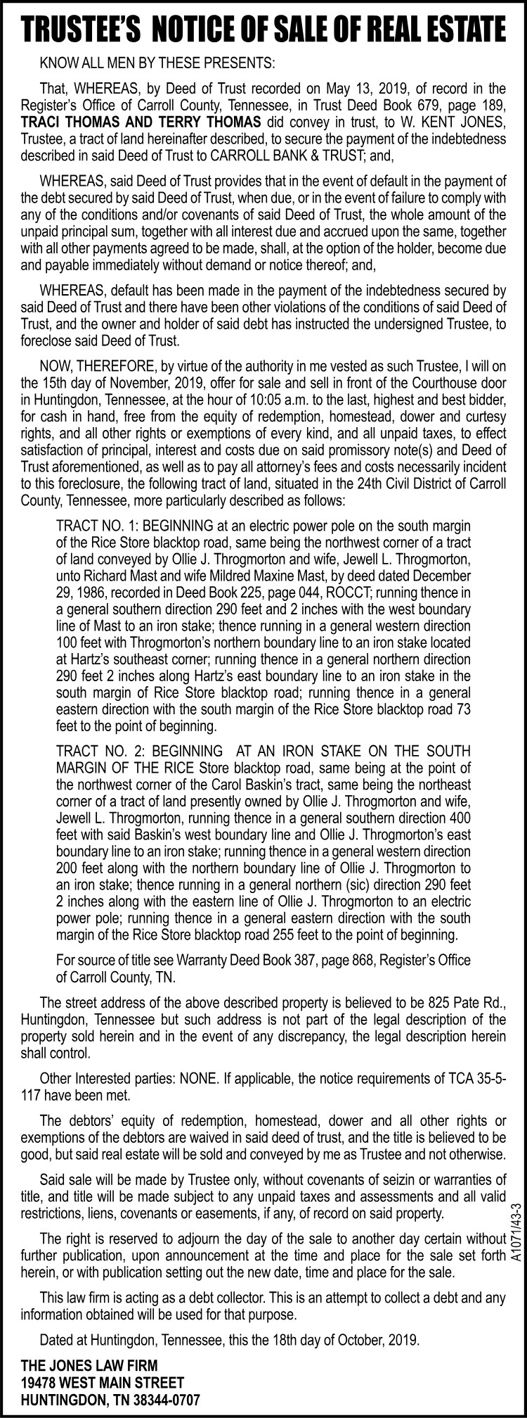 Foreclosure Notice - Thomas
