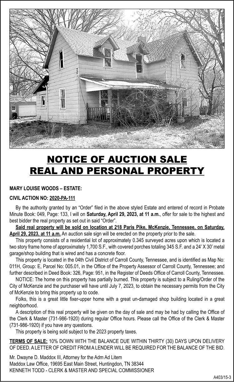 Notice of Auction Sale - WOODS