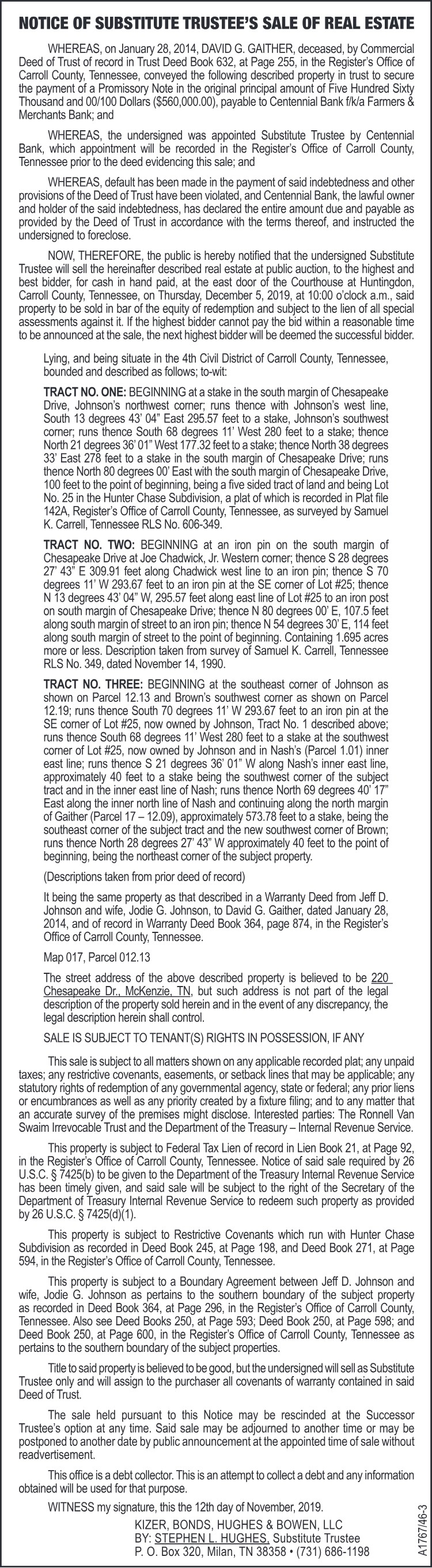 Notice Substitute Trustee Sale GAITHER